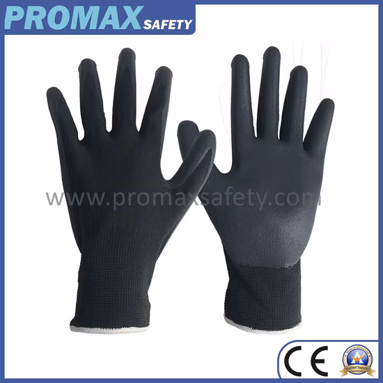 Guanti con palmo rivestito in nitrile espanso nero con fodera in poliestere grigio 13G