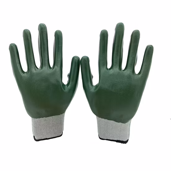 Fodera in maglia di nylon 13G antiurto e antivibrazioni guanti protettivi in ​​nitrile sabbioso con palmo di sicurezza sul lavoro per vetro